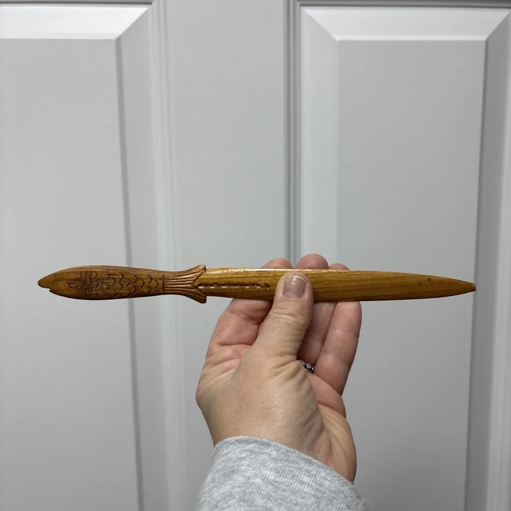 Vintage‎ Hand Carved Wood Wooden Fish Letter Opener